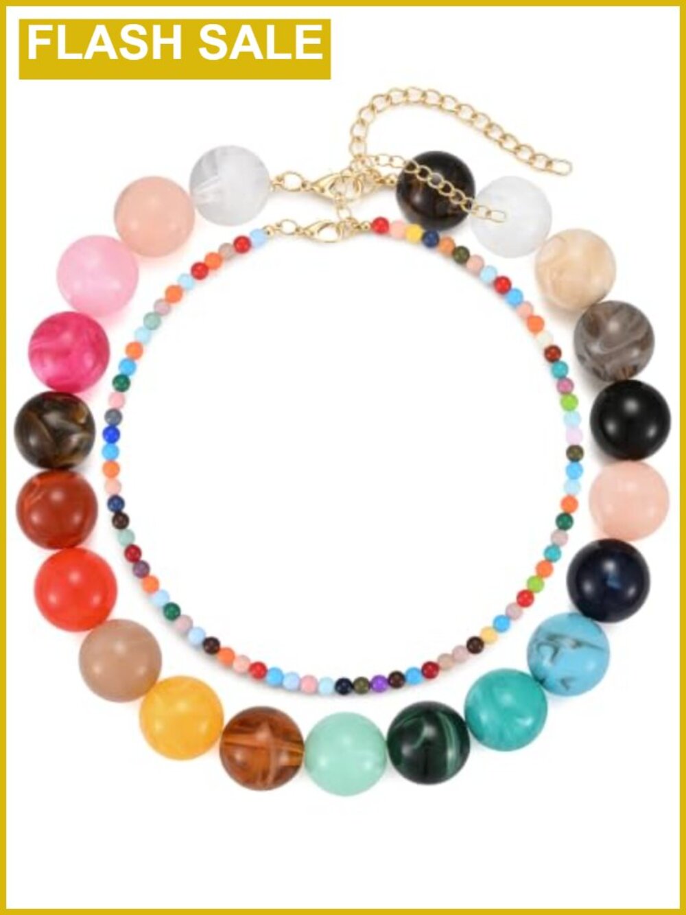 Layered Beaded Necklace Set 2PC Resin Chunky Statement